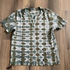 Raquel Allegra Green Tie Dye T-Shirt Size 1 Small Made In USA Soft Cotton V Neck